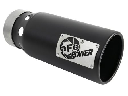 aFe SATURN 4S 4in SS Intercooled Exhaust Tip - Black 4in In x 5in Out x 12in L Bolt-On For Cheap